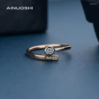 Cluster Rings AINUOSHI Two-Tone Fashion Diamond Ring 18K White Gold & Rose Round 0.081ct Natural Anniversary Birthday Gift