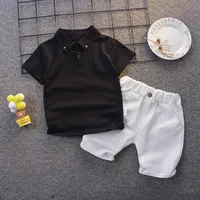 Clothing Sets Toddler Boy Clothes Set Summer Black Short Sleeve T Shirt White Shorts Boys Outfits Kids Clothing AA230322