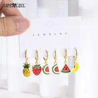 Hoop Earrings SIPENGJEL 6 Pcs Set Fashion Shiny Fruit Cherry Pineapple Grapes Small For Women Jewelry