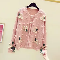 Women's Knits Embroidered Cardigans Knit Wear Sweet Three-Dimensional Flower Long Sleeve Short Autumn Winter Sweaters For Women