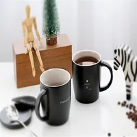 Starbucks Reserve matte black Mug 16oz Simple style 40th anniversary Memorial edition R letter ceramic coffee cup with lid spoon c330H