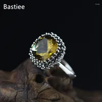 Cluster Rings Bastiee Yellow Crystal S925 Silver Fashion Claw Set Lady's Exquisite Jewelry For Women Winter Bague Femme