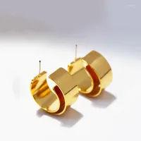 Hoop Earrings WTLTC 2023 Hyperbole Double Layered C Shaped For Women 2CM 1.2CM Statement Metal Brass Wide Hoops