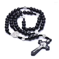 Pendant Necklaces Wooden Rosary Necklace Religious Elegant Catholic Big Cross Pendent For Women Men Fashion Beads Jewerly