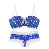 Bras Sets MiaoErSiDai Sexy Girls Bra Set Flying Bird Blue Printed Underwear Lace Bralette And Brief Padded Have Small Size 28-36 A283q
