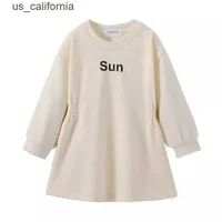 Girl's Dresses New Smock Girl Sweatshirt Dress Plain Long Sleeve for Girls Dresses Ribbed Solid Pullover Children Clothes Spring Autumn2 4 6 T W0323