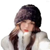 Berets Women Hat Letter Fluffy Solid Color Rhinestones Windproof Beanies Autumn Winter Thickened Ear Protection Bucket
