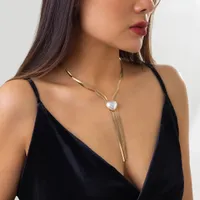 Trendy Heart Imitation Pearl Necklace for Women Multilayer Snake Chain Tassel Choker Clavicle Neck Chain Jewelry Party New