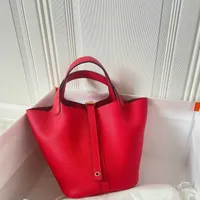Tote Bag Manual Handbag Basket Picotin Leather Drawstring Women's Women Purse Cowhide Designer Luxury Semi Advanced Portable Super Light M488