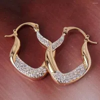 Hoop Earrings Huitan Geometric Shape Women Inlaid Crystal Round CZ Simple Versatile Delicate Gift Female Trendy Jewelry