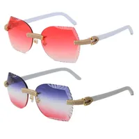 2022 New Micro-paved Diamond Set Rimless Sunglasses White Plank womens Men Sun glasses Male and Female Frame Optical With 18K Gold248m