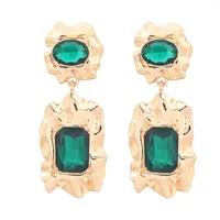 Dangle Earrings Exaggerated Big For Women Geometric Multi-layer Deep Green Crystal AB Chunky Pendant Drop Jewelry