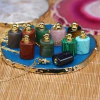 Chains Natural Stone Perfume Bottle Necklace Cylindrical Red Stone Malachite Charms For Elegant Women Love Romantic Gift Chain 60 CM