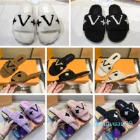 2023 new Womens Slippers Ladies wool Slides Winter fur Fluffy Furry Warm letters Sandals Comfortable Fuzzy Inverted triangular iron sheet Girl Flip Flop Slipper