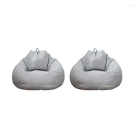 Chair Covers 2 Pcs Lazy Sofa Cover Unfilled Linen Recliner Seat Bean Bag Puff Tatami Light Gray