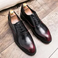 Dress Shoes 2023 Oxford Leather Formal Men Brogue Derby Round Top Size 38-45 Lace Up Rubber Outsole Casual Business Social