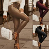 Women's Pants Autumn And Winter Fashion PU Leather Street Stretch Tight Leggings Ladies