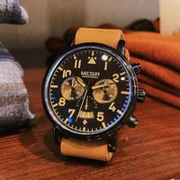 Wristwatches Original Luxury Big Dial Watch Men MEGIR Top Brand Quartz Sport Military Watches Waterproof Luminous Leather Date Male Clock