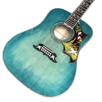 Custom Deluxe aaaa All Solid Acoustic Guitar Birds in Flight Viper Blue Blue Green 12 Strings Dreadnought Guitar
