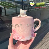 350ML Sakura Starbucks Cup Luxury Kiss Cups with Spoon Ceramic Mugs Married Couples Anniversary Mermaid Bronze Medallion Gift Prod2337