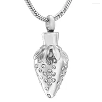 Pendant Necklaces Cute Strawberry Memorial Necklace With Crystal Stainless Steel Cremation Jewelry For Ashes Keepsake Urn