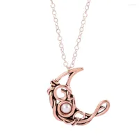 Chains Vintage Moon Pendant Necklaces Ancient Red Copper Color Women's Neck Chain Choker Crystal Charming Ladies Wedding Jewelry Gifts