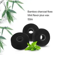 50M Bamboo Charcoal Dental Flosser Built-In Spool Wire Toothpick Flosser Dental Floss Replacement Core Mint Flavor 5Pcs Pack250B