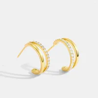 Hoop Earrings PONEES Women Luxury Hollow C Shaped With Gold Plating
