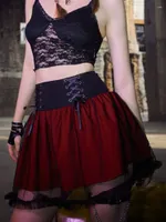 Skirts Goth Skirt Girls Harajuku Sexy Mesh Black Lace Sweet Cute Red Lolita Dark Gothic Patchwork Puffy Cake Mini Bow Streetwear