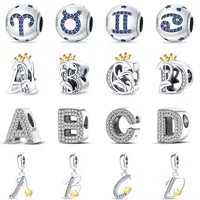 New Popular 100 % 925 Sterling Silver Multi-shaped English Letters A-Z Charm Beads Suitable for Pandora Original Bracelet Necklace Female Jewelry
