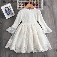 Girl's Dresses 2023 Elegant Embroidery Flower Girl Dress Spring Long Sleeve Kid Clothes Birthday Party Princess Costume Baby School Casual Wear W0323