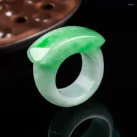 Cluster Rings Natural Green Hetian Jade Saddle Ring Chinese Jadeite Amulet Fashion Charm Jewelry Hand Carved Crafts Gifts For Women Men