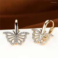 Backs Earrings Luxury Female White Zircon Stone Yellow Gold Color Clip For Women Charm Crystal Butterfly Wedding