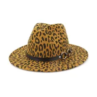 2019 new Unisex Leopard Print Wide Brim Wool Felt Fedora Hats Men Women Trilby Vintage Chapeau Fashion Warm Sun Panama Cap2266