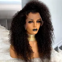 180density Glueless Black Color Kinky Curly Lace Front Wig Pour Femmes Faisceaux Avec Des Cheveux De Bébé Fibre Résistant À La Chaleur Doux Usage Quotidien 22843