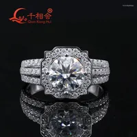 Cluster Rings 925 Silver Fantastic Round Brilliant Cut 8MM 2ct D VVS Moissanite Polygon Engagement Wedding Ring For Women And Girls
