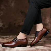Dress Shoes Big Size 38-48 Men Leather Brown Black Classic Point Toe Oxfords Formal For Fashion Brand Business