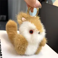 Keychains Cute Squirrel Real Keychain Women Car Keyring Pendant Trinkets Plush Toy Handbag Charm Ornaments Birthday Highend Gifts
