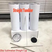 Whole 20oz DIY Sublimation Straight Skinny Tumbler With Metal Straw And Lid Steel Stainless Vacuum Insulated Water Mug Doubel 2657
