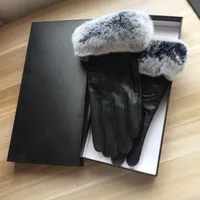 Winter leather gloves and wool touch screen rabbit skin cold resistant warm sheepskin parting fingers279B