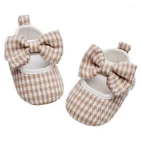 First Walkers Baby Girls Bow Flat Shoes Soft Sole Houndstooth Print Non-slip Born Infant Toddler Wedding Dress Walking
