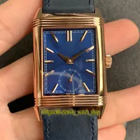 MG Top version Reverso Flip on both sides Dual time zone 398258J Blue Dial Cal 854A 2 Mechanical Hand-winding Mens Watch Designer 296H