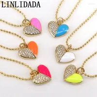 Chains 10Pcs Colorful Enamel Heart Pendant Crystal Zircon Color Necklace Charm Trendy Women Girl Fashion Jewelry