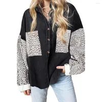 Women's Polos 2023 Cross-border Europe And The United States Wish Amazon Autumn Winter Leopard Shirt Lapel Pit Casual Jacket