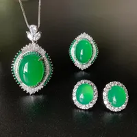 Vintage Emerald Diamond Jewelry set 925 Sterling Silver Wedding Rings Earrings Necklace For Women Bridal Engagement Jewelry Gift