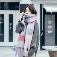Scarves 19 Scarf Womens Autumn and Winter Classic Loop Yarn Color Matching Versatile British Lattice Oversized Shawl Ac Same Style P50y