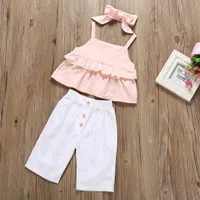 Clothing Sets 3pcs Set Toddler Kids Baby Girl Ruffle Sling Vest Tops Pants Headband Outfits Sunsuit New Summer Girls Clothes Set AA230322