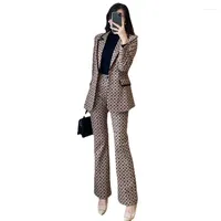 Women's Two Piece Pants Women Business Suits With And Jackets Coat Autumn Winter Elegant Floral Professional Pantsuits OL Blazer Trousers