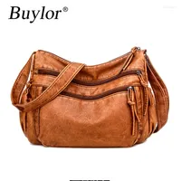 Evening Bags Buylor Women Shoulder Bag Pu Vintage Crossbody Soft Leather Purse Fashion Versatile Multi-Pockets Lady Flap Handbag