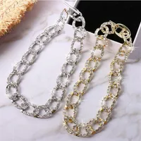 2020 European and American wind blogger Cuban chain wide-brimmed thick chain necklace nightclub hip-hop hipster full diamond clavi2314